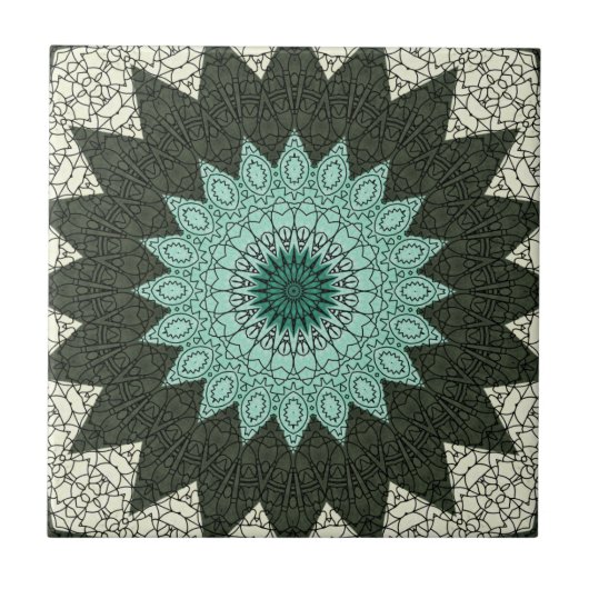 Carreau Kaleidoscope Mandala en vert et bleu (Devant)