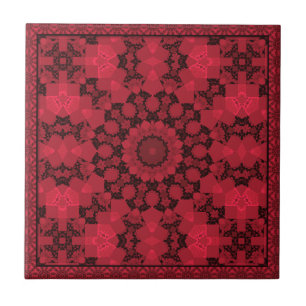Carreau Kaléidoscope rouge noir, mandala