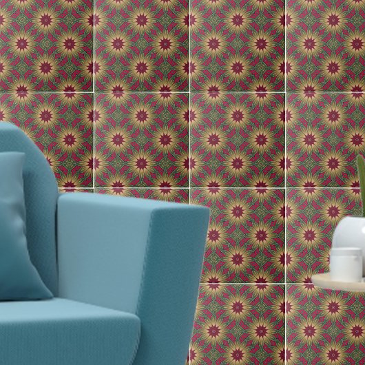 Carreau Kaleidoscope vert rouge Modèle géométrique floral