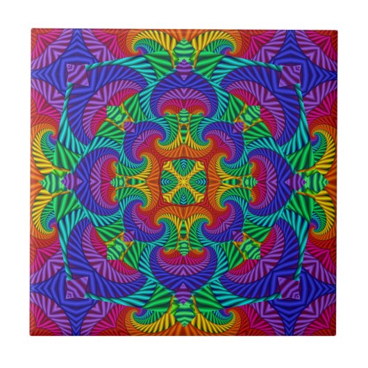 Carreau Kaleidoscope Vintage et fractal arc-en-ciel (Devant)