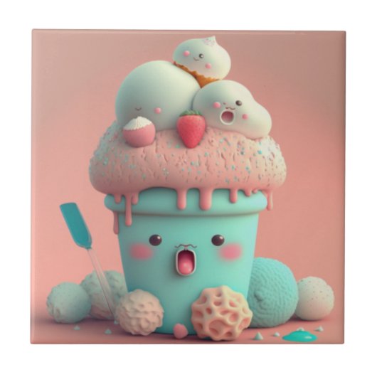 Carreau Kawaii carnet de crème glacée rose (Devant)