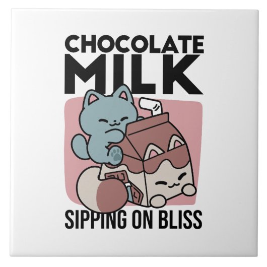 Carreau Kawaii Chocolate Milk Cat – Cozy Drink & Cuteness (Devant)