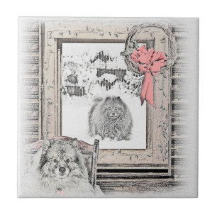 Carreau Keeshond Noël hiver fenêtre Peinture Chien Art