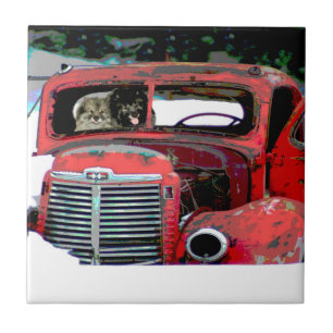 Carreau Keeshond Noël Vieux Camion Peinture Chien Art