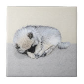 Carreau Keeshond Sleeping Puppy Peinture Chien Art origina (Devant)
