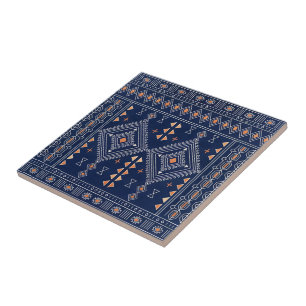 Carreau Kilim Tribal Sud-Ouest Navy et Cuivre