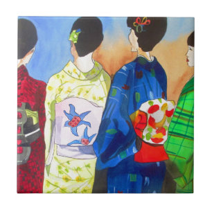 Carreau Kimono de printemps japonais Geisha art