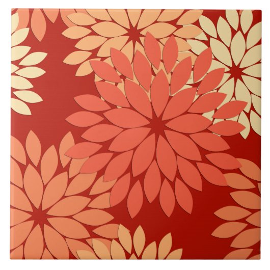 Carreau Kimono Floral Moderne Impression, Mandarin Orange (Devant)