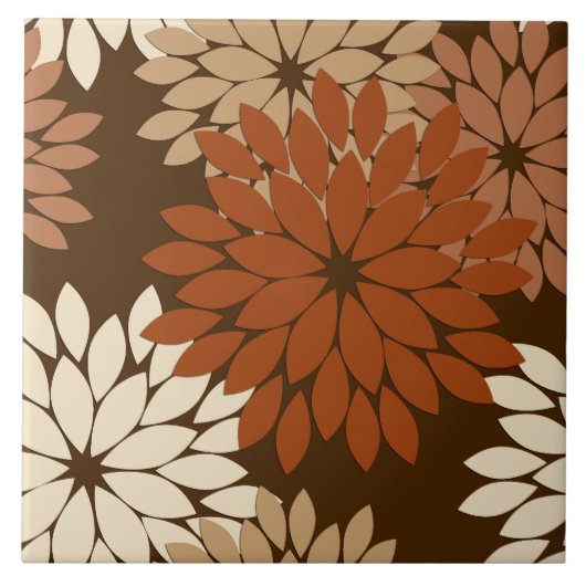 Carreau Kimono floral moderne imprimé, Brown foncé et bron (Devant)