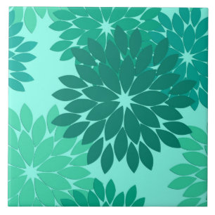 Carreau Kimono Floral moderne Imprimer, Turquoise, Turquoi