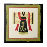 Carreau Kimono japonais traditionnel avec imprimé floral<br><div class="desc">Nancy Slocum a créé cette reproduction charmante d'un Kimono japonais traditionnel avec une ceinture rouge profonde. Le fond du kimono est noir avec un joli imprimé floral. Donnez-le comme cadeau,  ou achetez-le pour vous-même!</div>