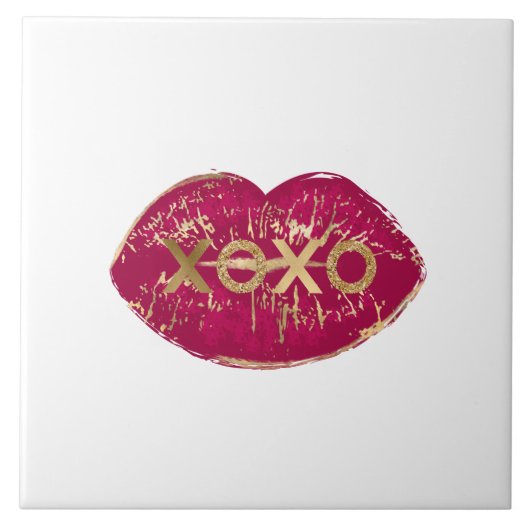 Carreau Kiss Red Lips Gold Parties scintillant XOXO (Devant)