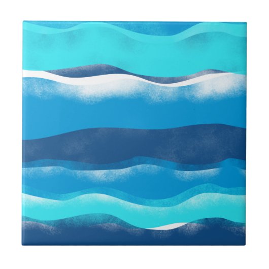 Carreau Kit d'aquarelle bleu romantique Elegant Ocean Wave (Devant)
