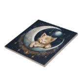Carreau Kitten Asleep Sur L'Objet Crescent Moon (Côté)