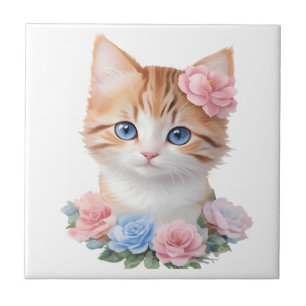 Carreau Kitten avec Fleurs Féline Whimsical