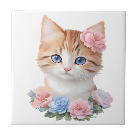Carreau Kitten avec Fleurs Féline Whimsical (Devant)
