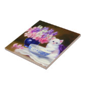 Carreau Kitten blanc vintage avec ruban violet (Côté)