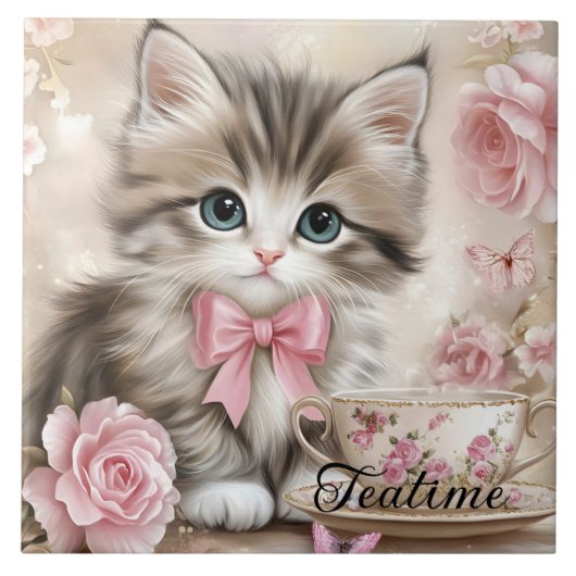 Carreau Kitten de l'heure du thé  (Devant)