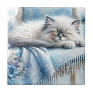 Carreau Kitten Endormi Cottagecore Rêve Bleu