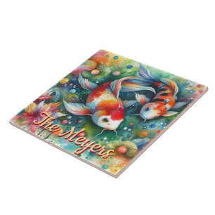 Carreau Koi Poisson Whimsical Aquarelle Orange Personnalis