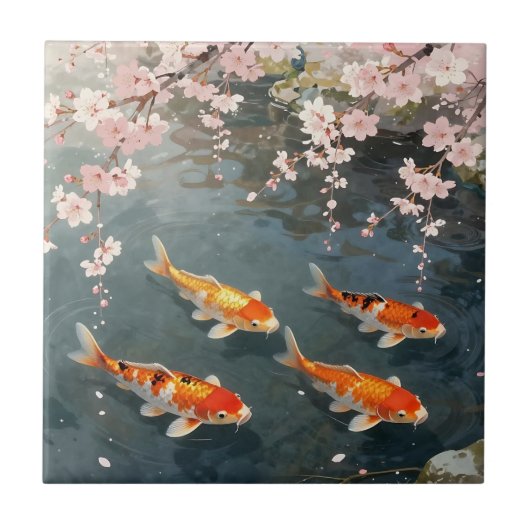 Carreau Koi Pond Cherry Blossom Serenity (Devant)