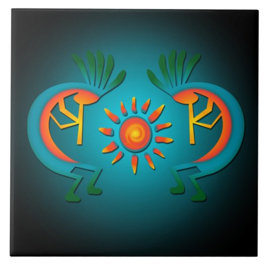 Carreau Kokopelli avec Sun Turquoise Design 6" (Devant)