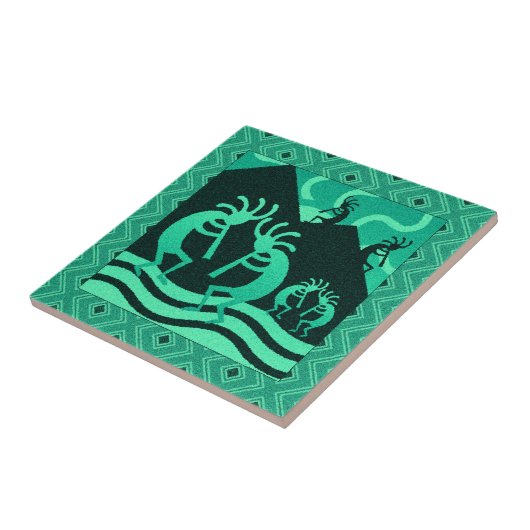 Carreau Kokopelli Sud-Ouest Turquoise Et Trivet Noir (Côté)