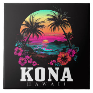Carreau Kona Hawaï Fleurs d'Hibiscus Hawaïen Surfeur