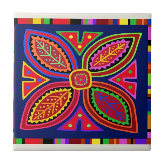 Carreau Kuna Indian Mola Flora (Devant)