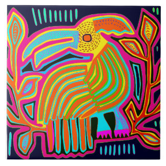 Carreau Kuna Indian Mola Parrot Ceramic Tile