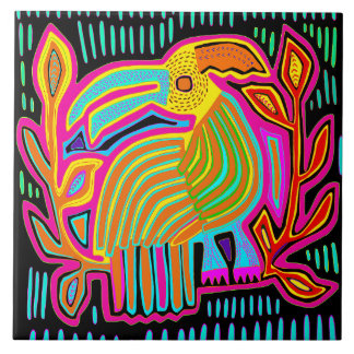 Carreau Kuna Indian Mola Parrot Ceramic Tile