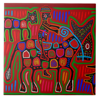 Carreau Kuna Indian Vaquero y Caballo Ceramic Tile