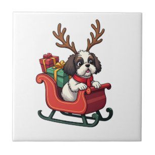 Carreau La balade en traîneau du Père Noël Shih Tzu