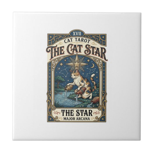 Carreau La carte de tarot de chat Star Cat Majeure Arcanes (Devant)
