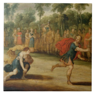 Carreau La course d'Atalanta et de Hippomenes (huile sur