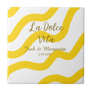 Carreau La Dolce Vita jaune mariage couple Nom date glit