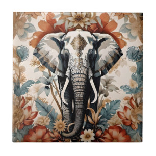 Carreau La faune majestueuse des éléphants décorés