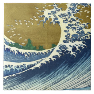 Carreau La Grande Vague (Art Japonais Bleu et Or, Hokusai)