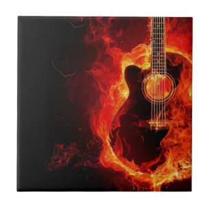 Carreau La guitare brûlante, orange flambe le groupe de