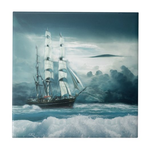 Carreau La mer cruelle - Navire à voile (Devant)