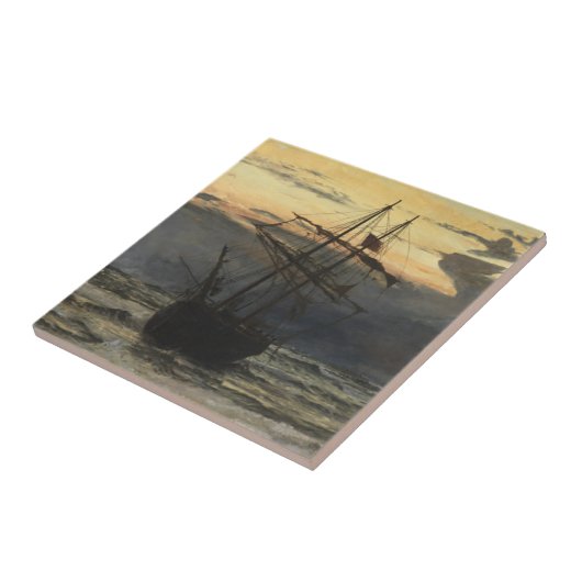 Carreau La Mer-Plage après un temps de tempête, aube (Côté)