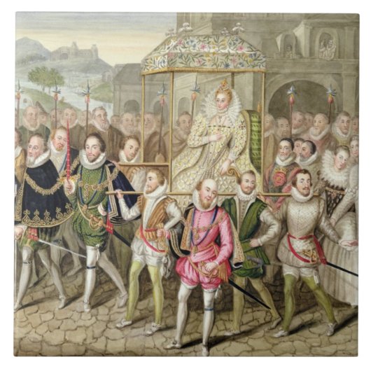 Carreau La Reine Elizabeth I dans le cortège avec ses (Devant)