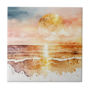 Carreau La série de plage à l'aquarelle Design 1