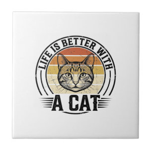 Carreau La vie est meilleure avec un chat vintage chat con