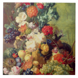 Carreau La vie toujours avec les fleurs et le fruit