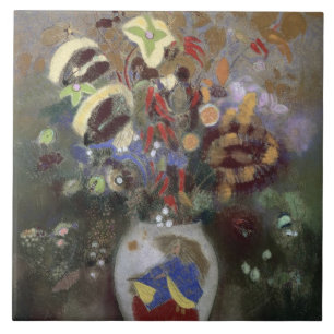 Carreau La vie toujours d'un vase de fleurs (en pastel sur