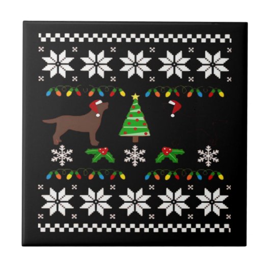 Carreau Labrador noir et Labrador chocolat Joyeux Noël (Devant)