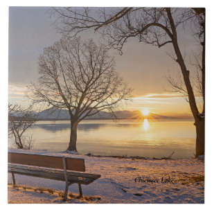 Carreau Lac Chiemsee, coucher du soleil,