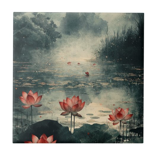 Carreau Lac de lotus au clair de lune (2) (Devant)