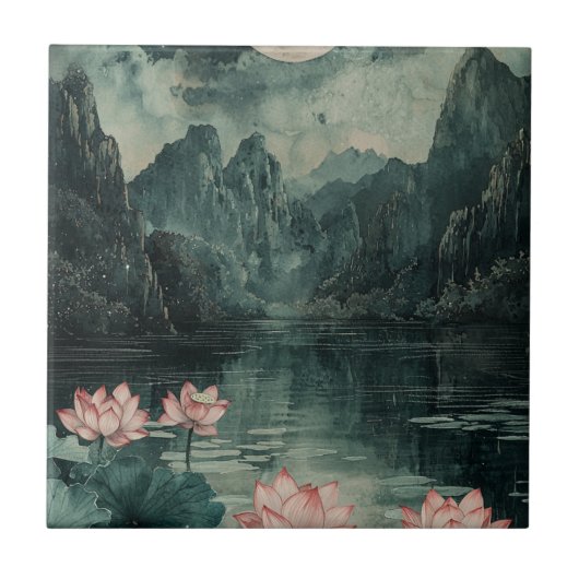 Carreau Lac de lotus au clair de lune (8) (Devant)